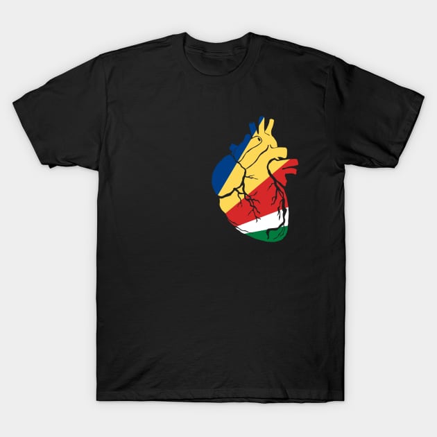 Seychelles Flag, Anatomical Heart Design T-Shirt by Bun Art Store